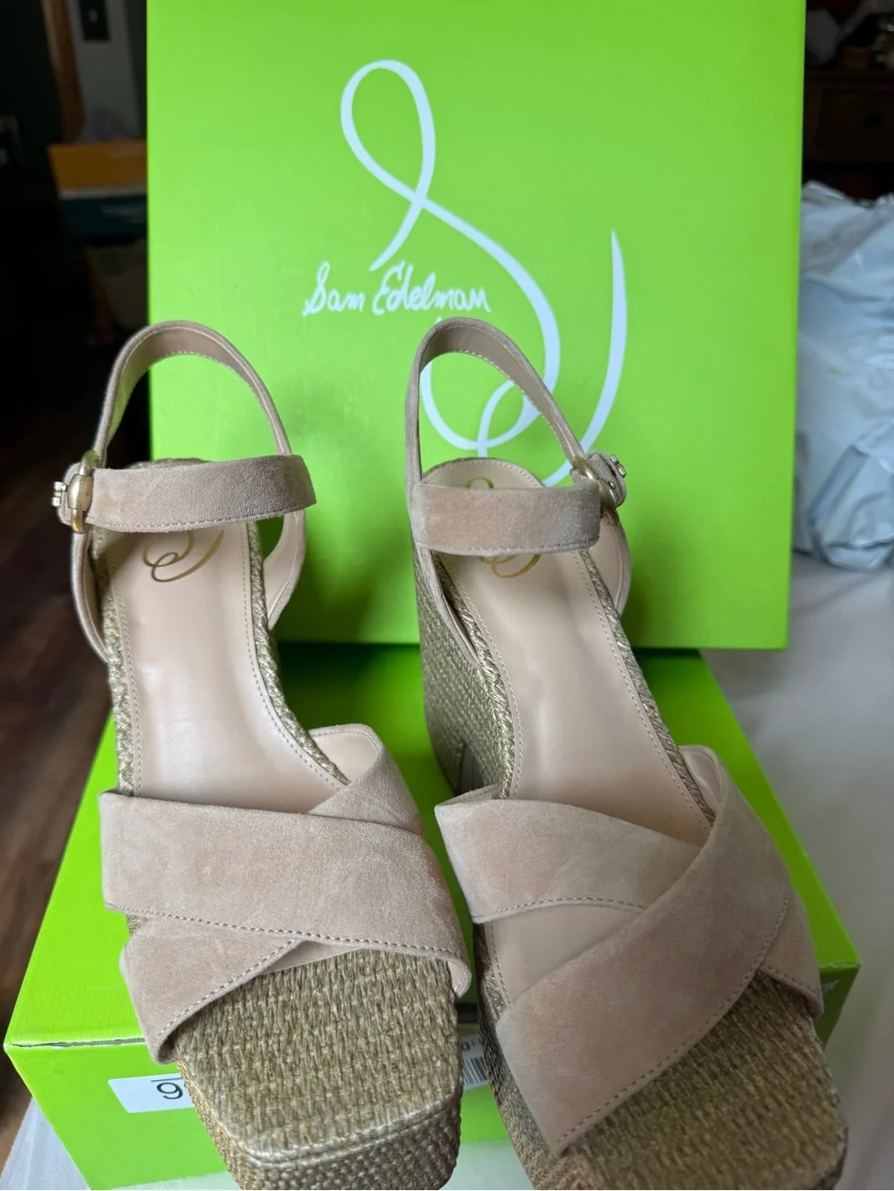 Sam Edelman Nude Suede Crisscross Platform Wedge Sandals